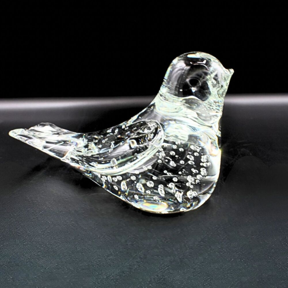 Vintage Art Glass Bird Figurine Clear Hand Blown Controlled Bubble Sculpture